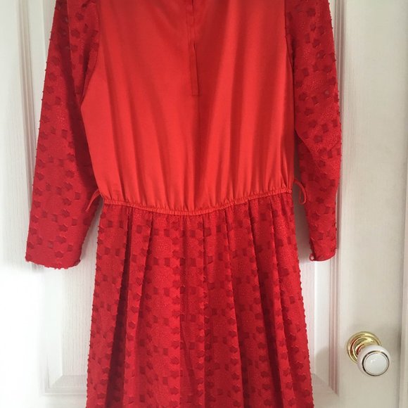 Vintage 70S-80s Secretary Dress Red Fit Flare Pleated Retro Small - Picture 5 of 5